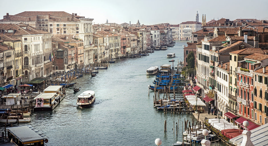 The Grand Canal seen southwest from Rialto in Venice; archive photograph taken in 2016.