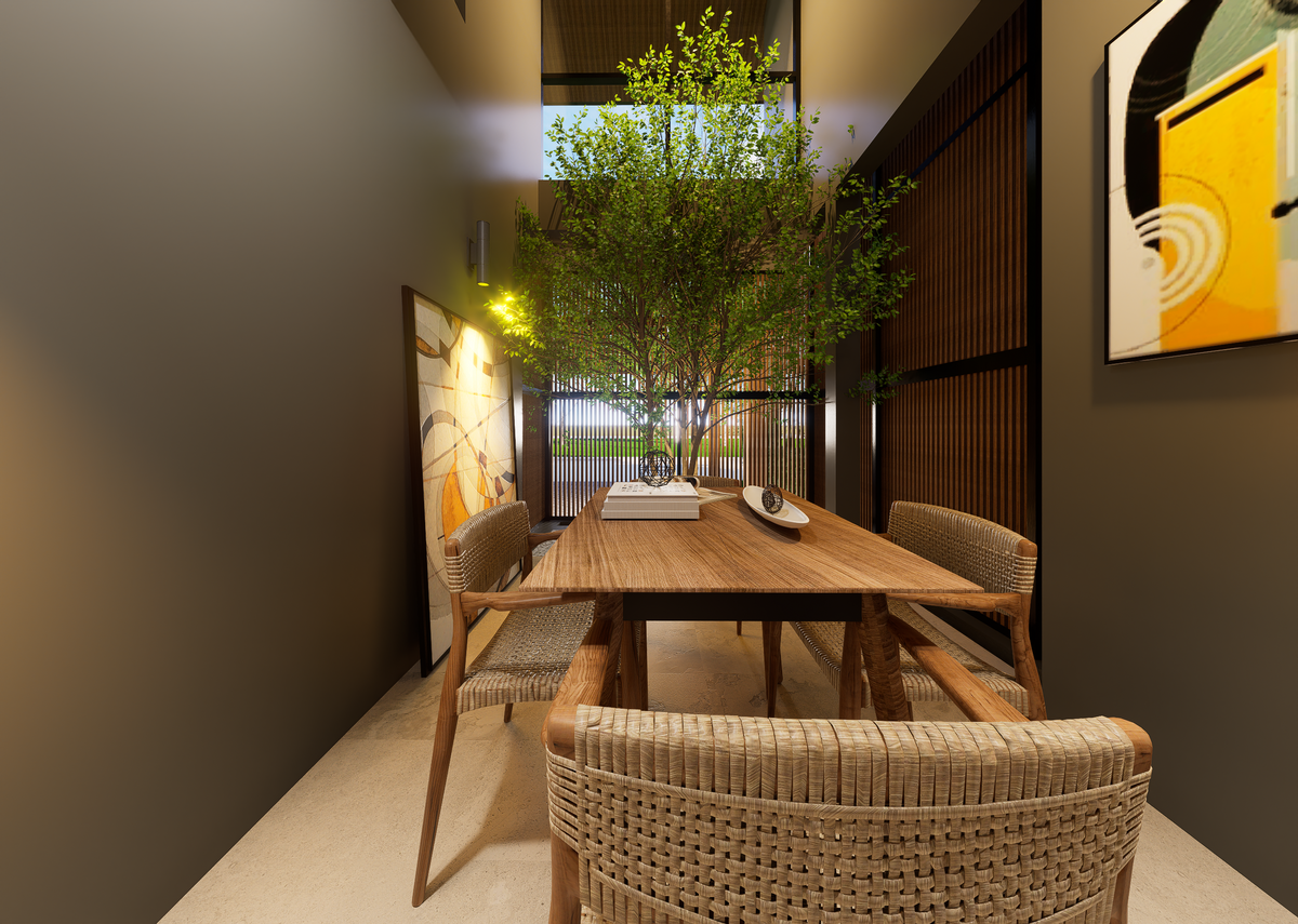Loft Sunpao Duo: rendering of the dining area and indoor garden