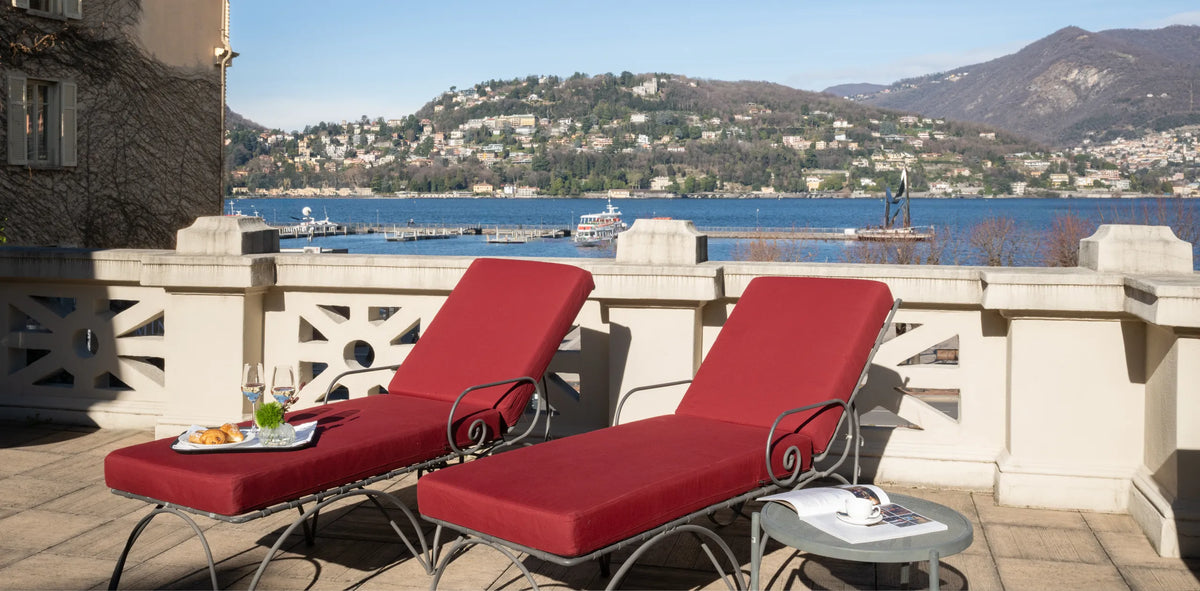 The lake-view terrace of the Terrace Suite at Albergo Terminus