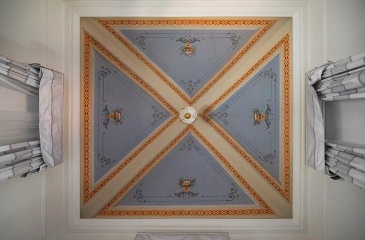 The painted ceiling of the Tower Room at Albergo Terminus