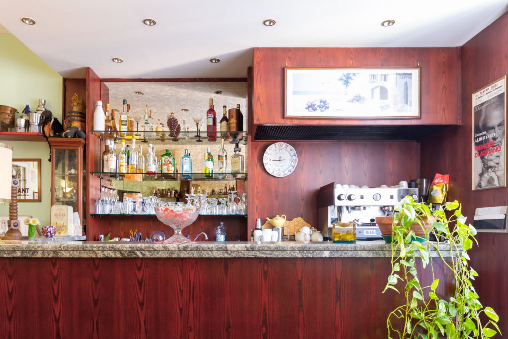 The bar counter at Albergo Garisenda
