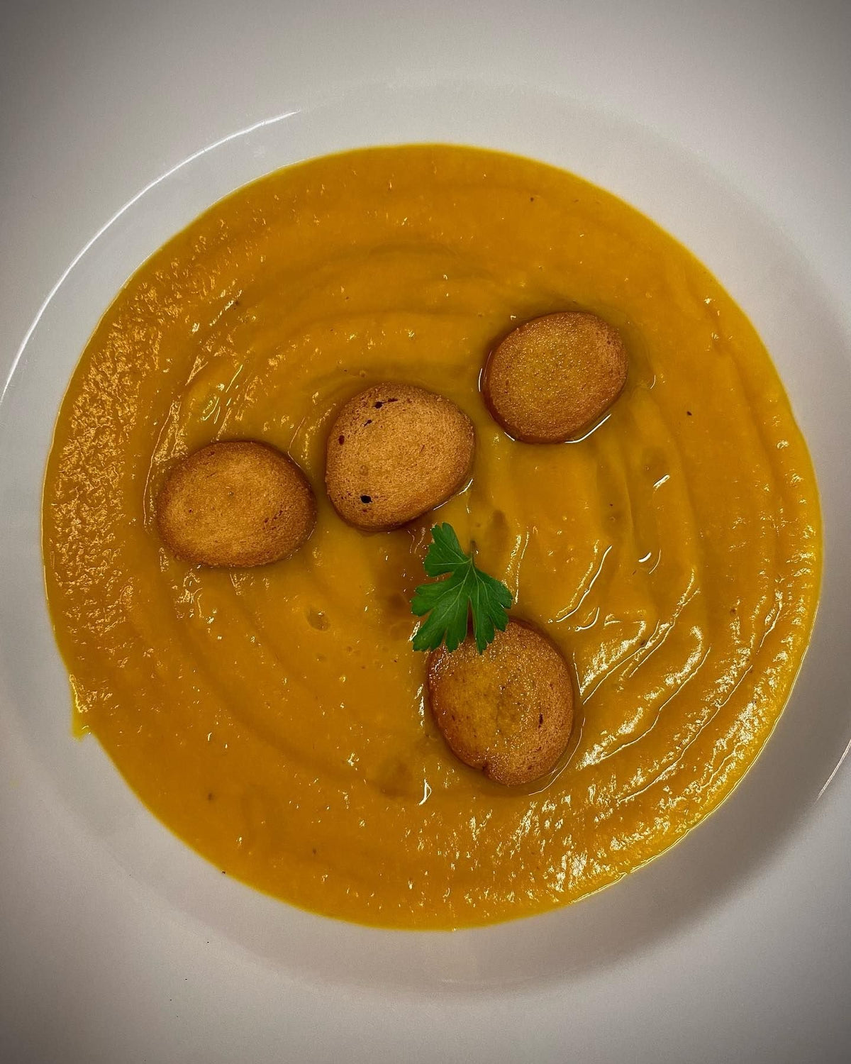 Pumpkin cream with croutons at Ciàpa Fiaa