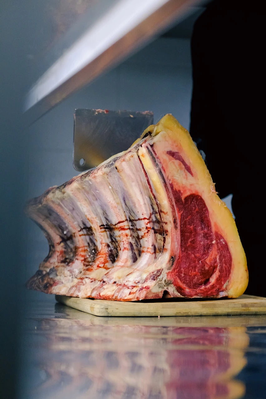 A rib of beef ready for the grill at Latteria San Fedele