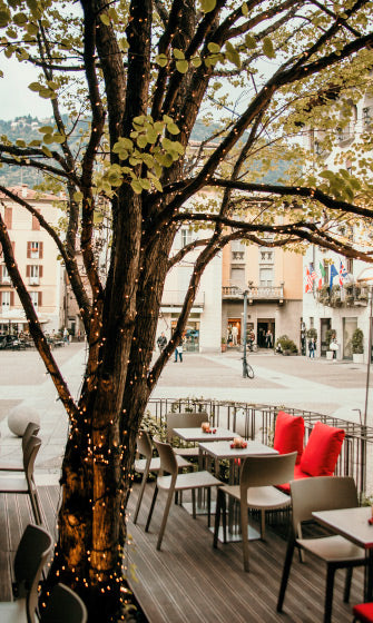 The outdoor terrace of Posta Design Hotel