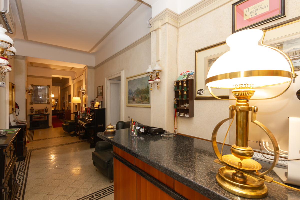 The reception and corridor at Albergo Garisenda