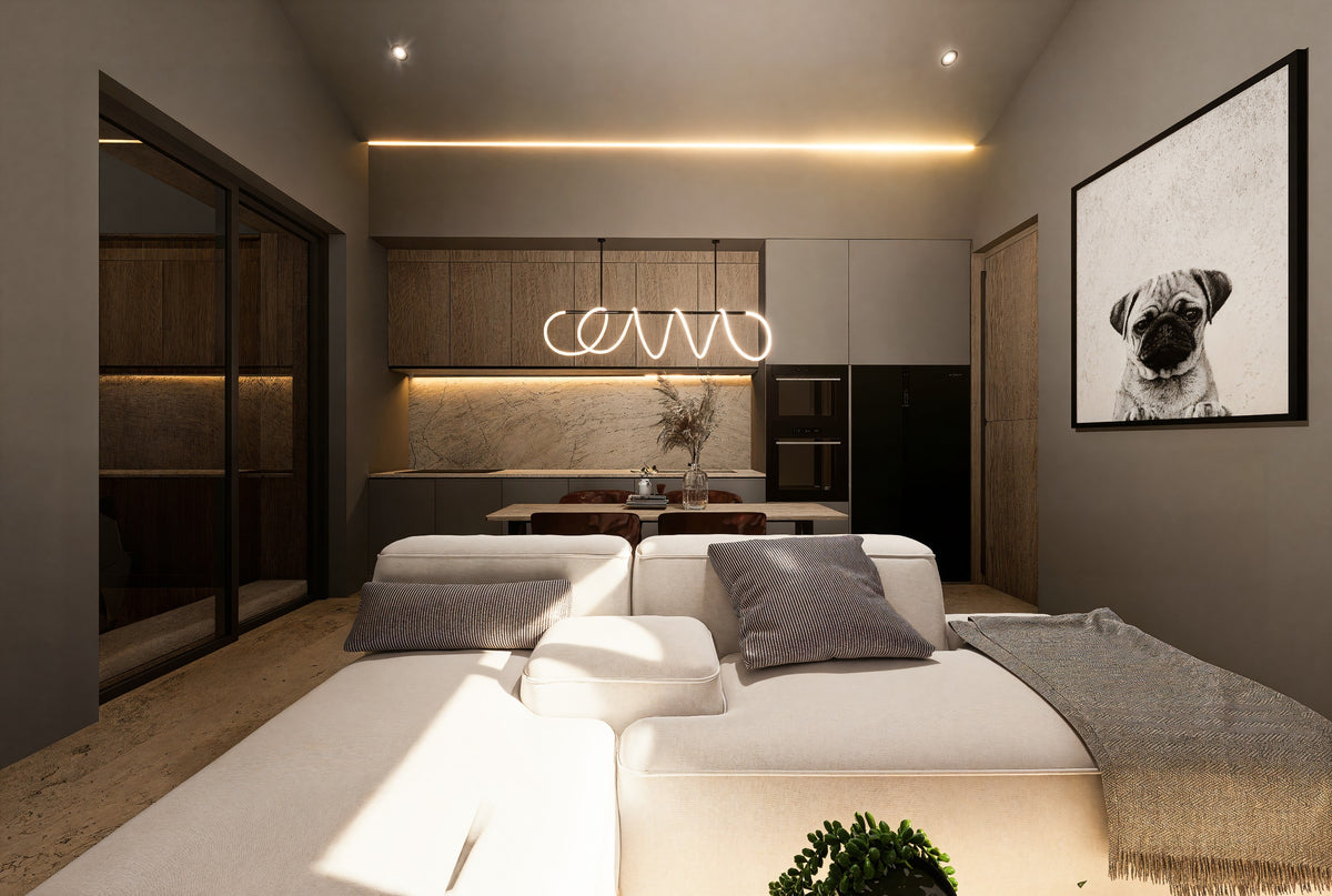 Loft Sunpao Solo: rendering of the open-plan living area