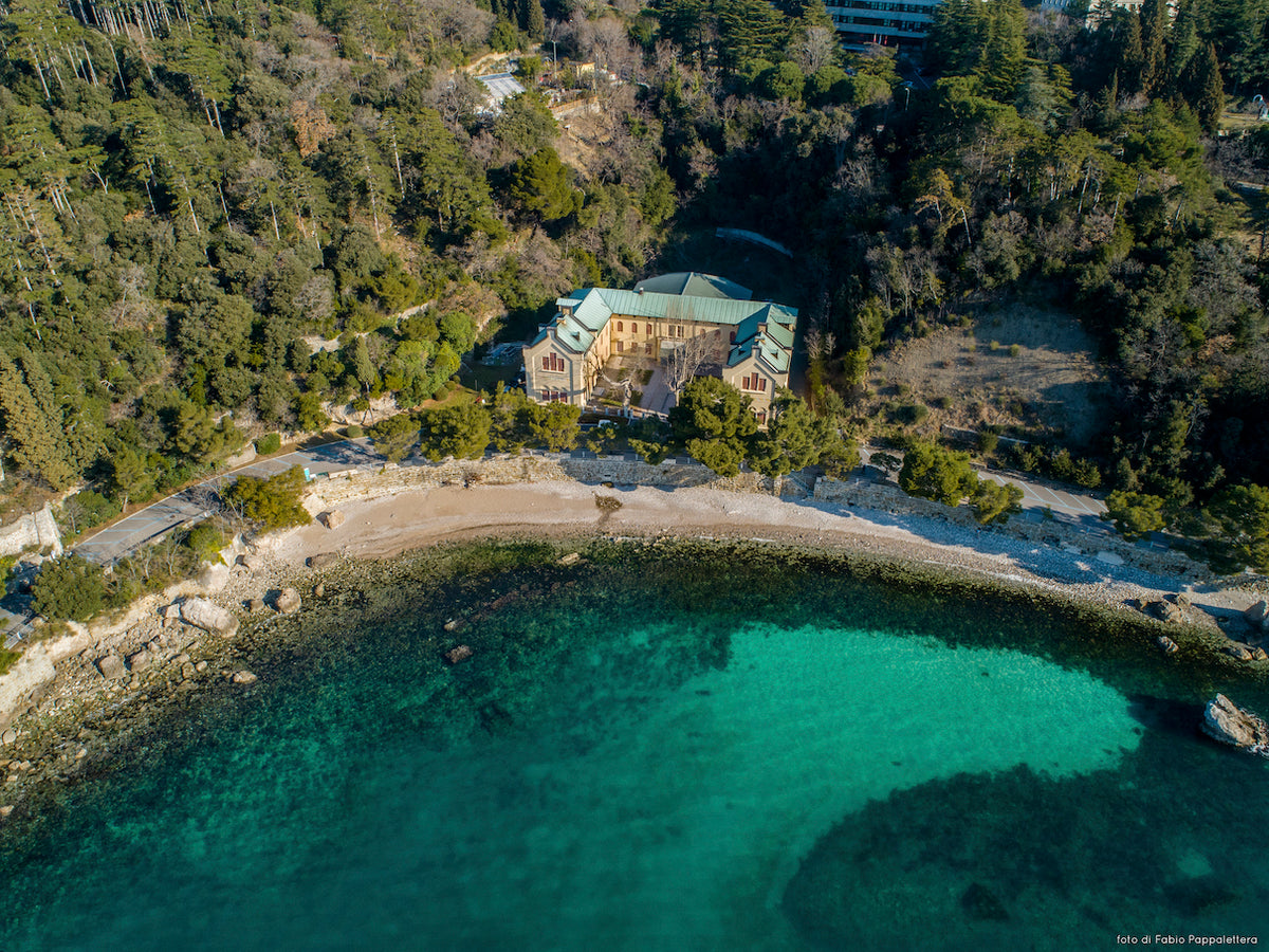 Aerial view of the Miramare Marine Protected Area and its bay