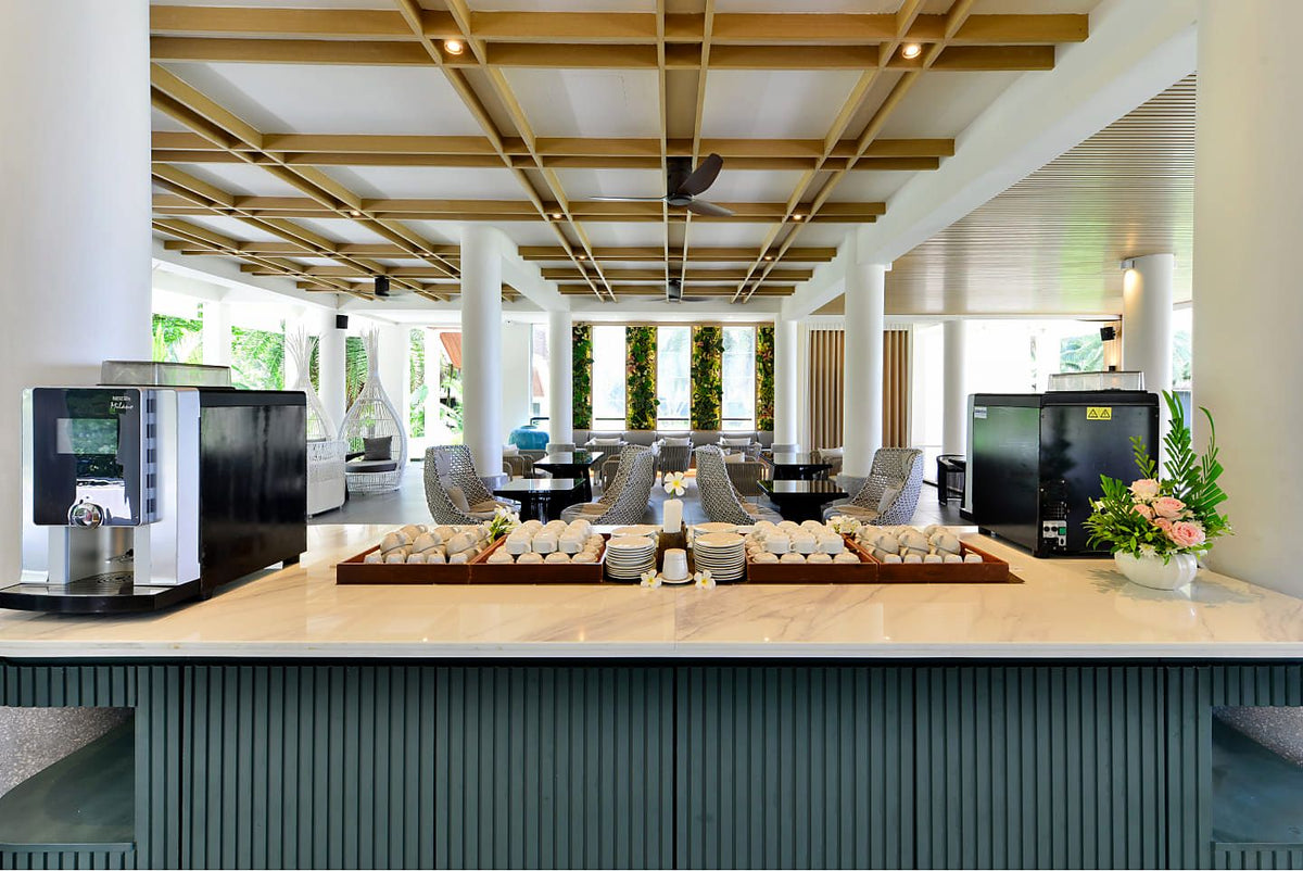 The breakfast counter and dining room at Buafah Restaurant