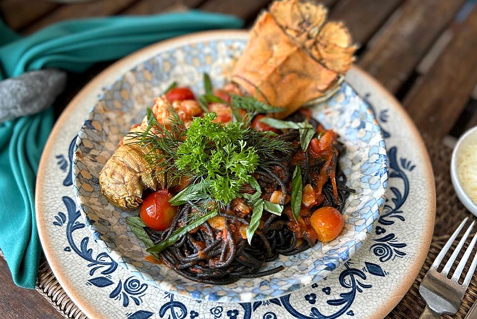 A seafood pasta dish at The Grotto, Rayavadee