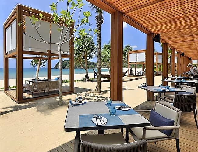 Beachfront tables at Rak Talay, Pimalai Resort