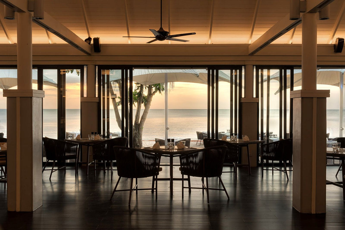 SeaSky Restaurant open to the sea in the evening light