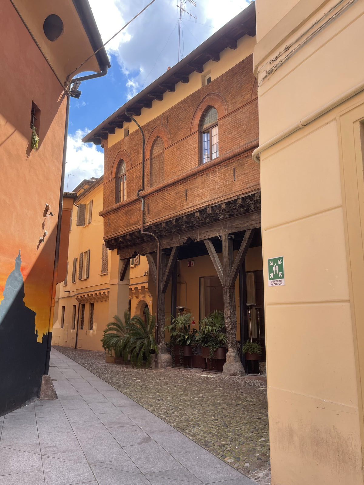 A medieval house with a wooden portico in Bologna's old town