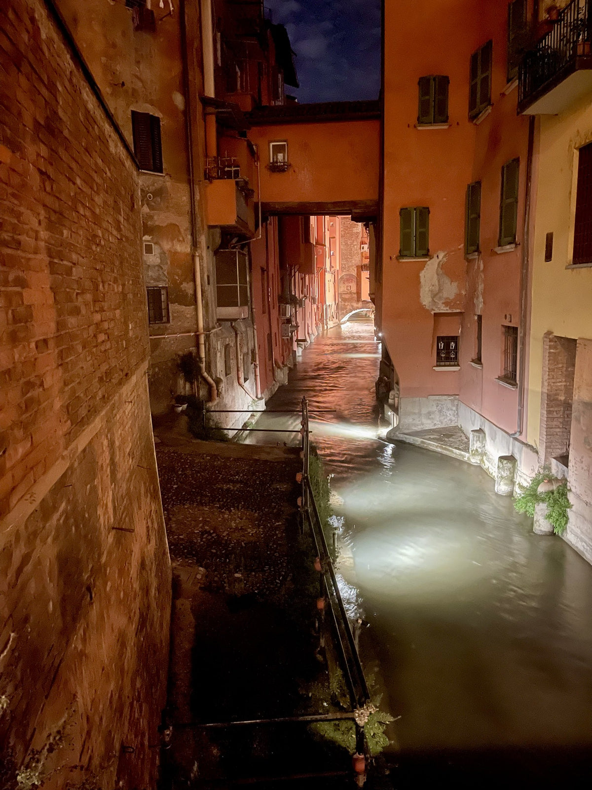 The Canale delle Moline at night, seen from Via Piella