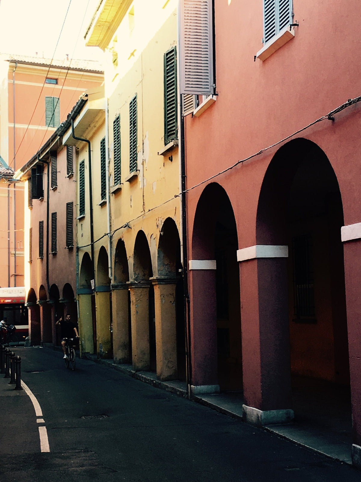 A street lined with porticoes in Bologna