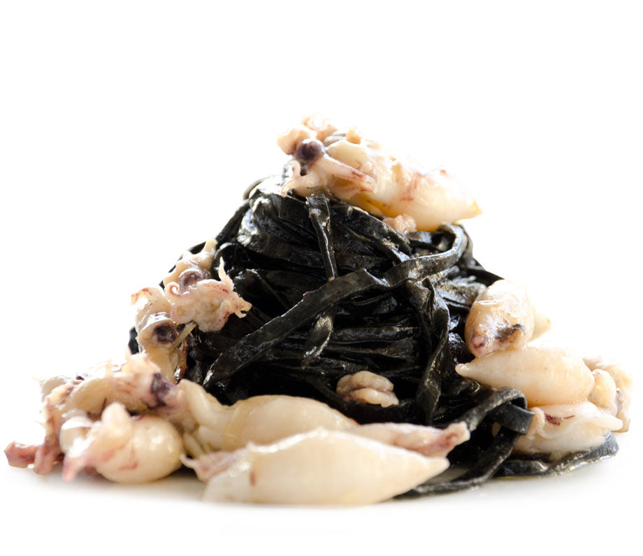 Black pasta with pieces of squid at Osteria Bartolini