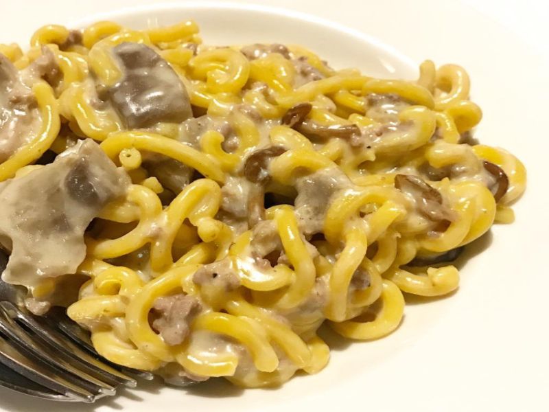 A plate of gramigna pasta with sausage at Dal Biassanot