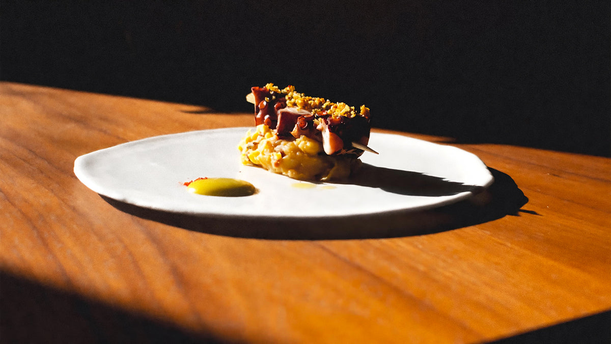 A plated dish in the afternoon sun at Scacco Matto