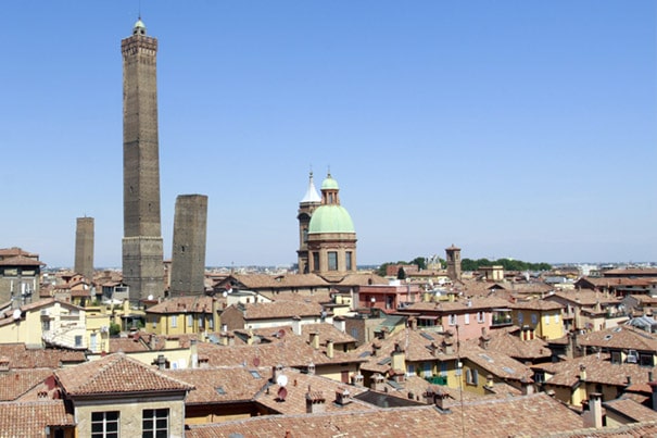 The Altana Room at Casa Isolani, with the Two Towers of Bologna