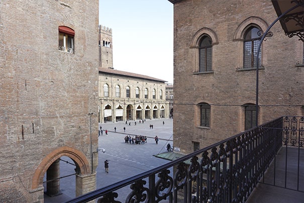 View of Piazza Maggiore from the Bifora Room at Casa Isolani