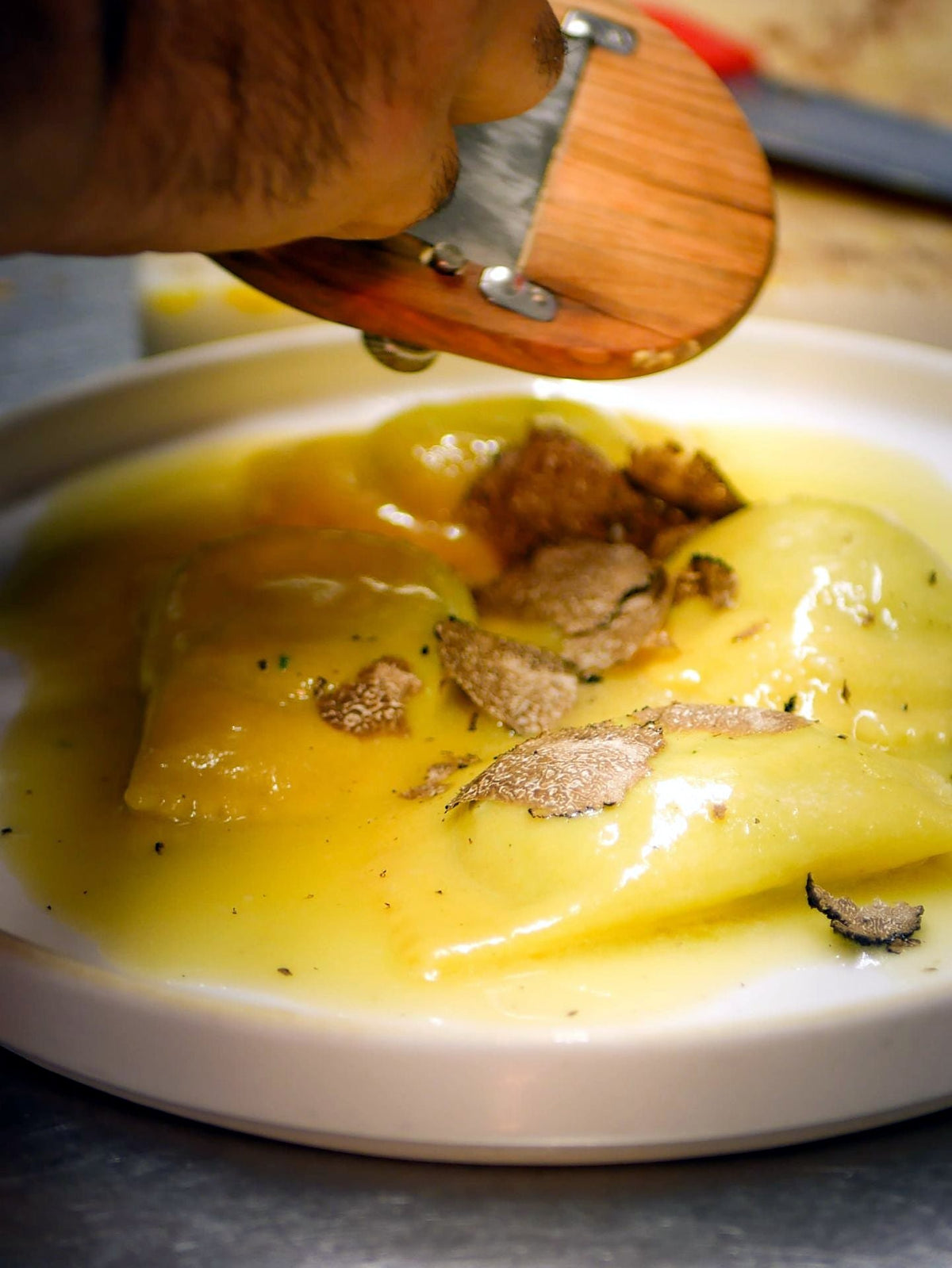 Ravioli with shaved truffle at Osteria dell'OK