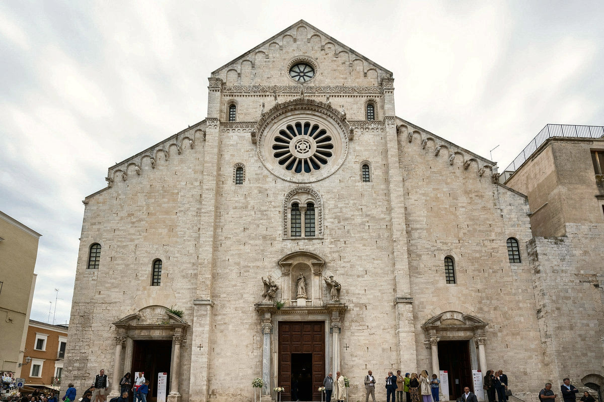 The rose window and portals of Bari Cathedral, dedicated to San Sabino