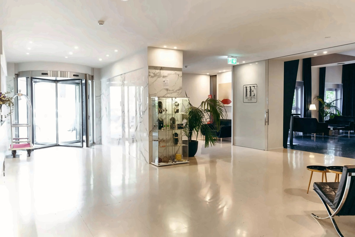 The marble lobby of Hotel Excelsior Bari