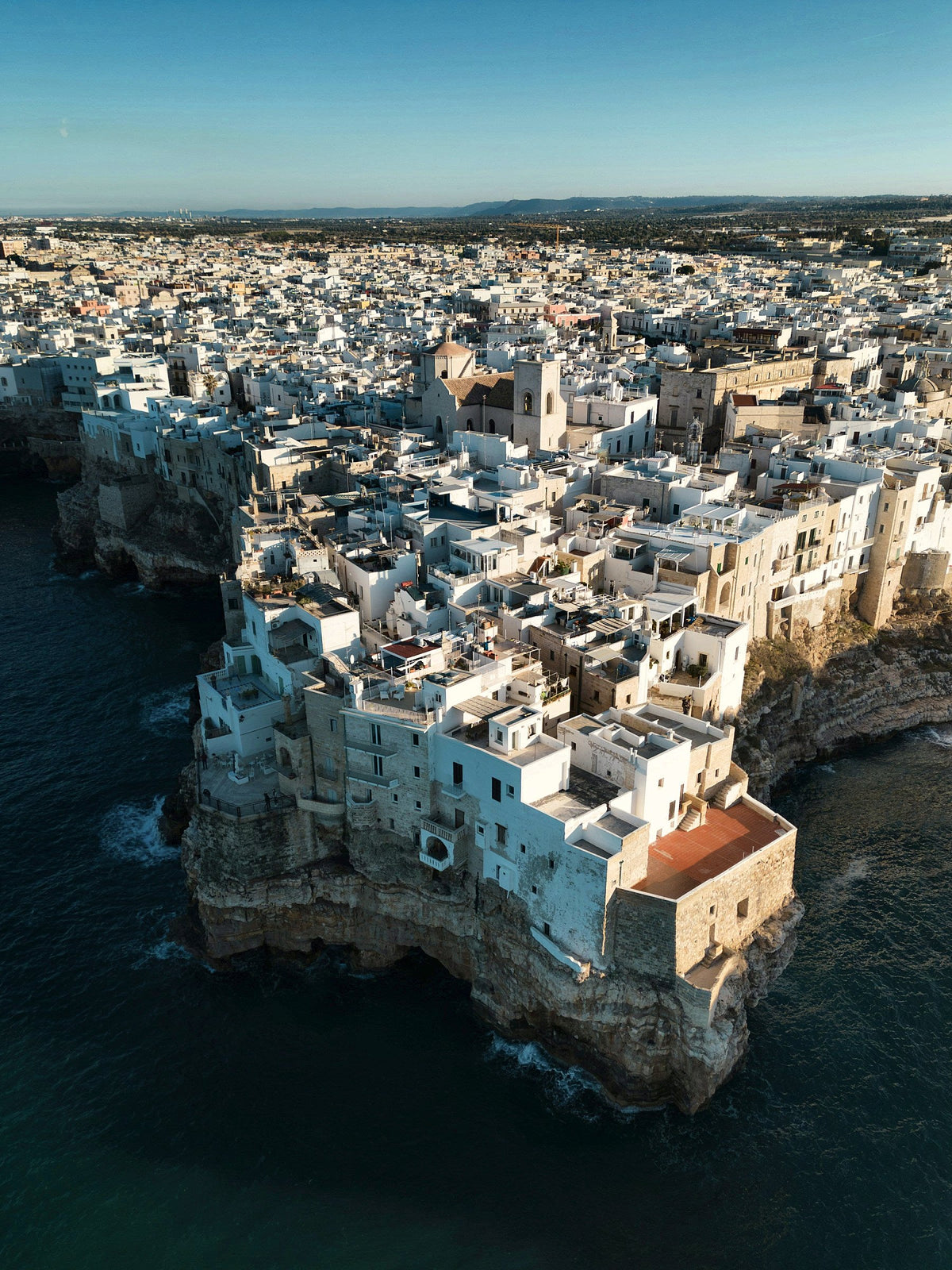 Polignano a Mare from above, the old town on a limestone spur