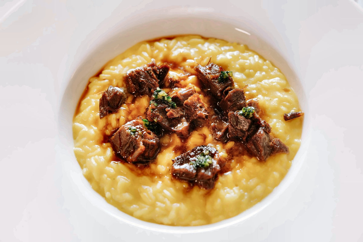 Saffron risotto with braised beef at L'Argenteria