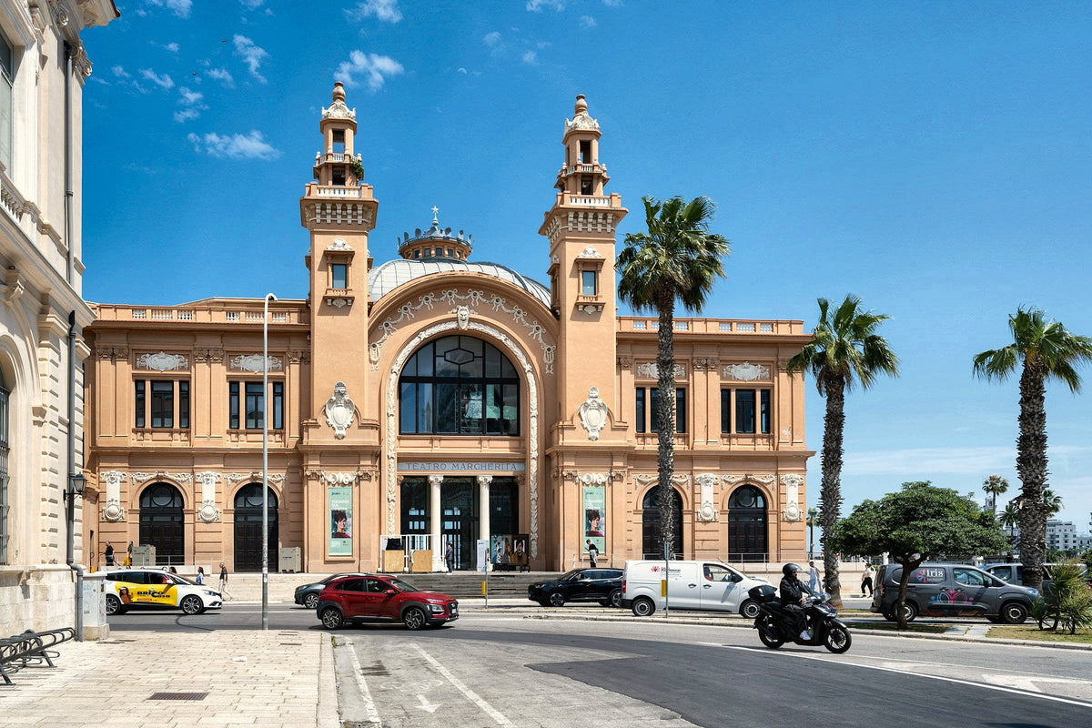 The twin towers of Teatro Margherita, the Liberty-style theatre by the old port