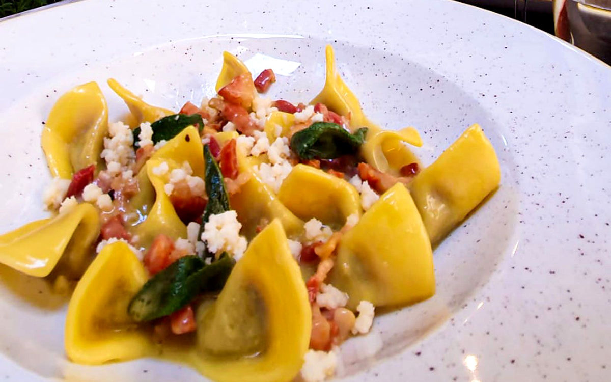 Stuffed pasta with crispy pancetta at Cavour 1880