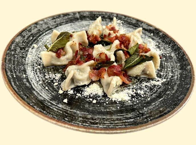 Casoncelli with sage and pancetta at La Malga Osteria