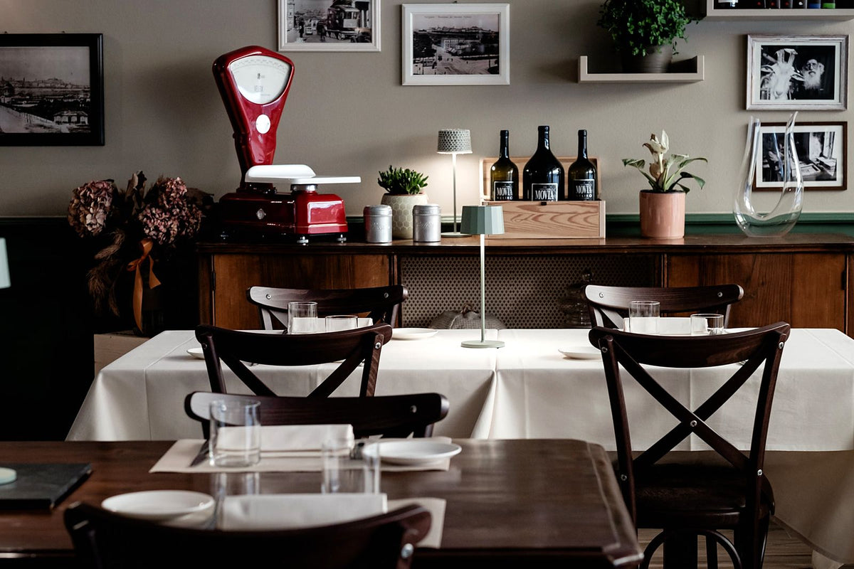Dining room with vintage scales at Osteria Al GiGianca
