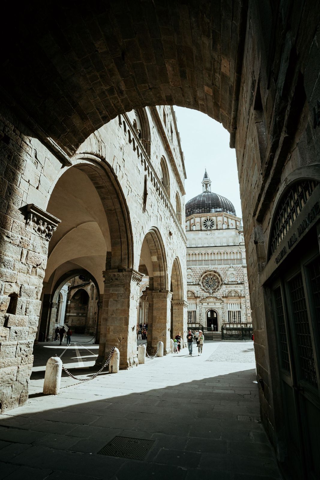 Stone arcades of Piazza Vecchia