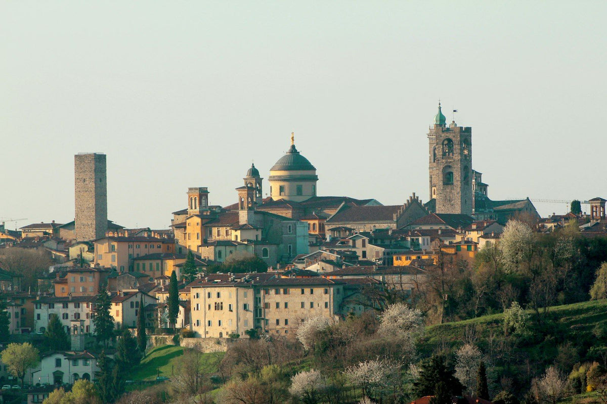 Towers and domes of Città Alta in spring