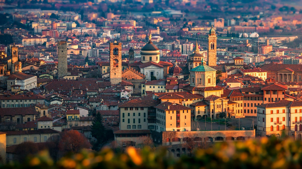 Golden hour over the rooftops of Città Alta