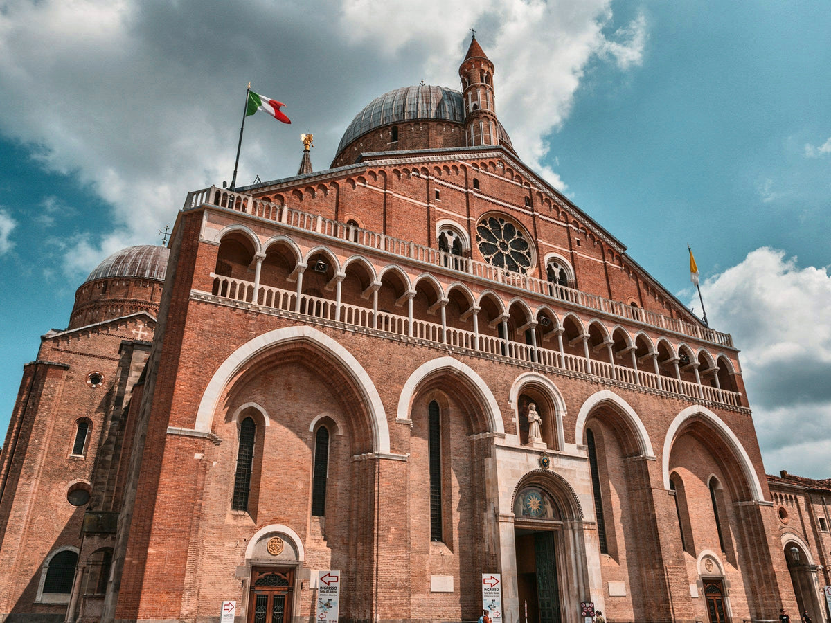 The brick facade of the Basilica of Saint Anthony