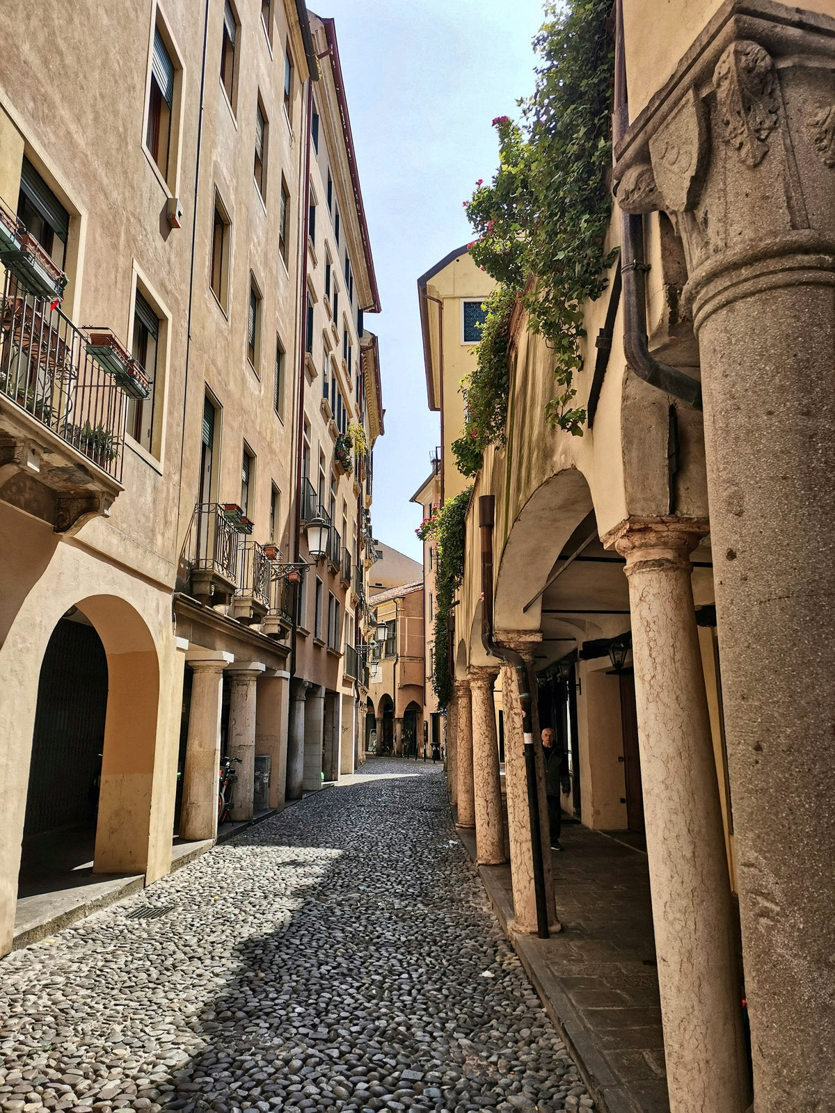 A quiet street of arcades and cobbles in the centre