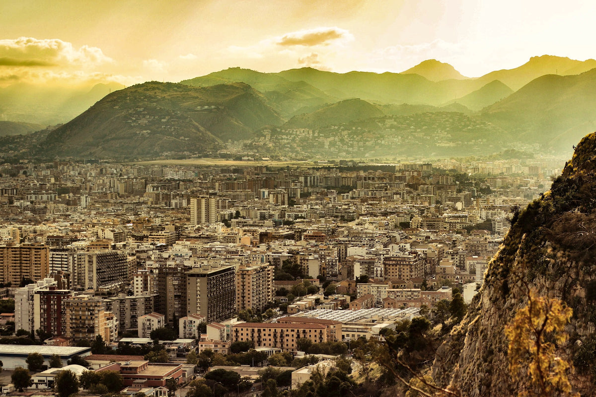 Sunrise light over Palermo and the Conca d'Oro hills