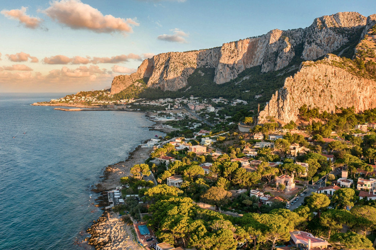 Cliffs above the coast at Mondello, seen from the air