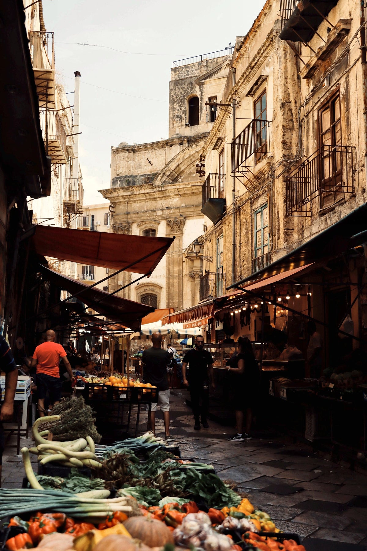 Stalls of fruit and vegetables in one of Palermo's street markets