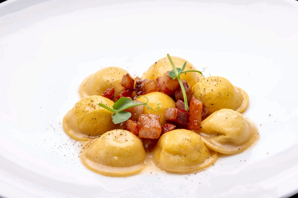 Filled pasta with crisp pork and herbs at CR21