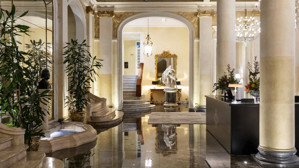 The marble lobby of Grand Hotel et des Palmes