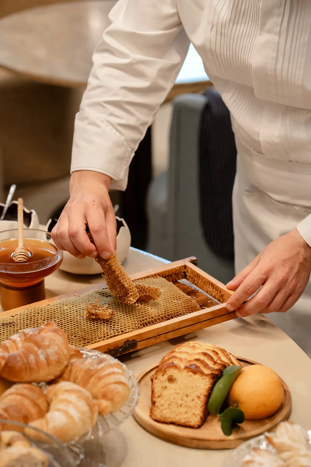 Fresh pastries and honeycomb at breakfast at Palazzo Balsamo