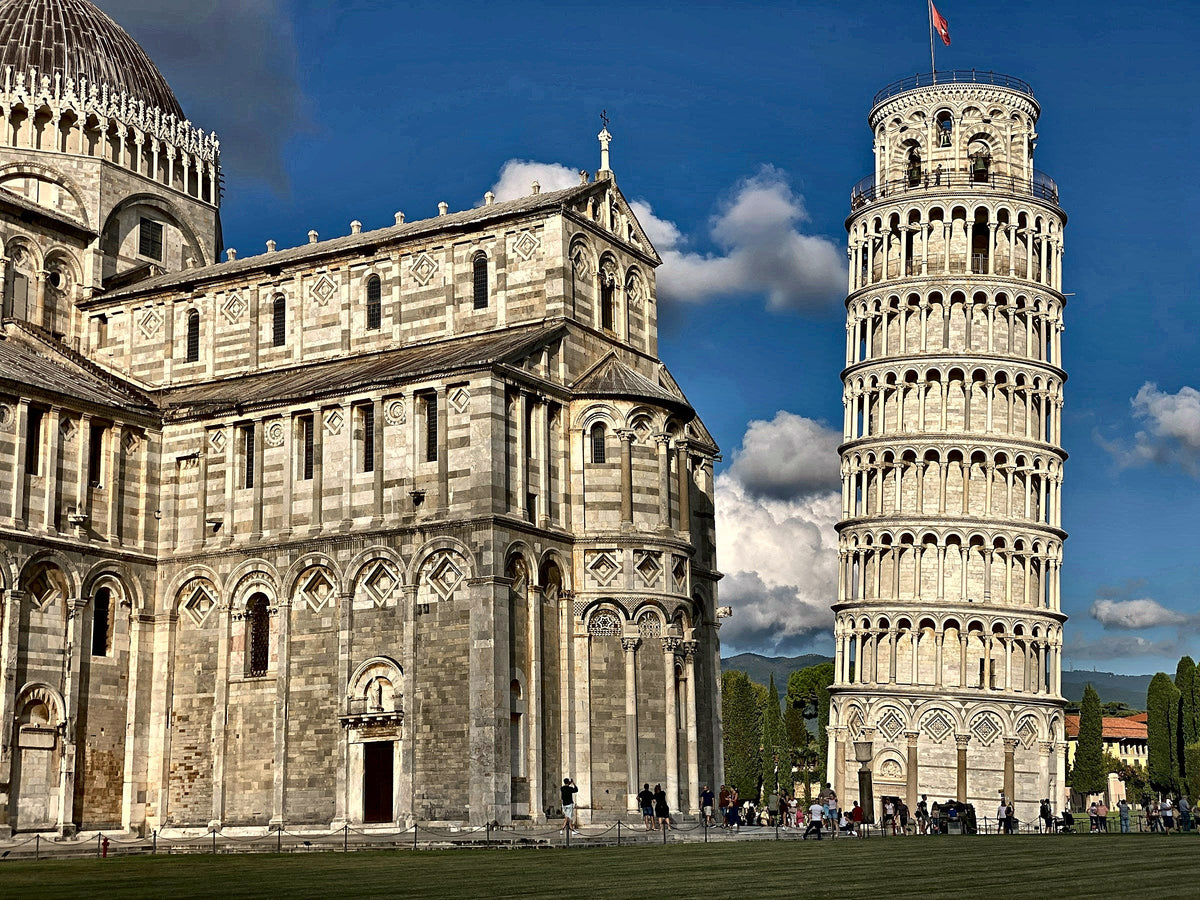 Marble arcades of the cathedral apse beside the leaning tower