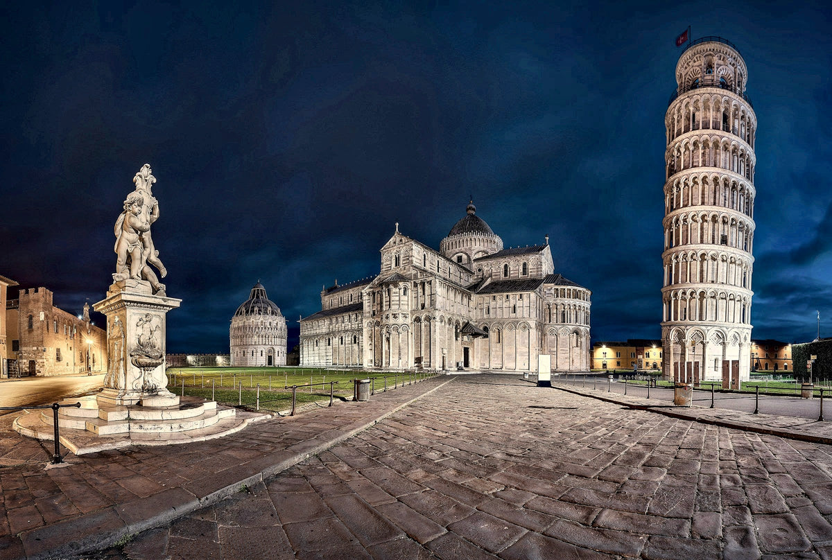 Blue hour in Piazza dei Miracoli, the cathedral and the leaning tower
