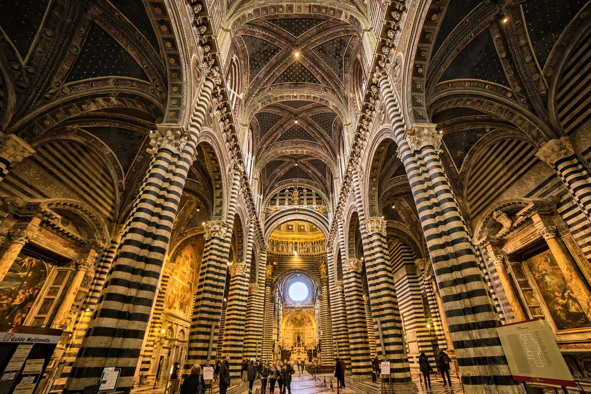 Black-and-white marble columns inside the Duomo