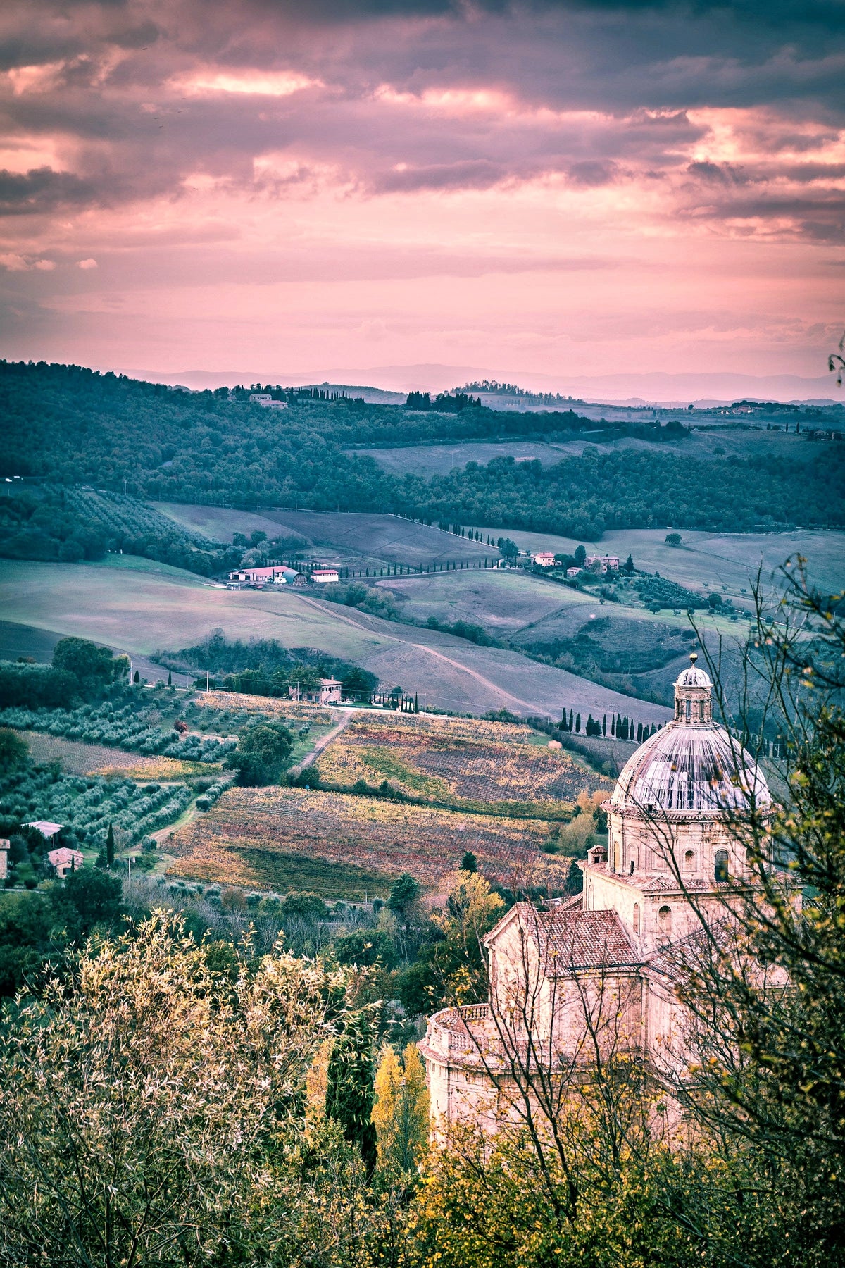 San Biagio church below Montepulciano at dusk