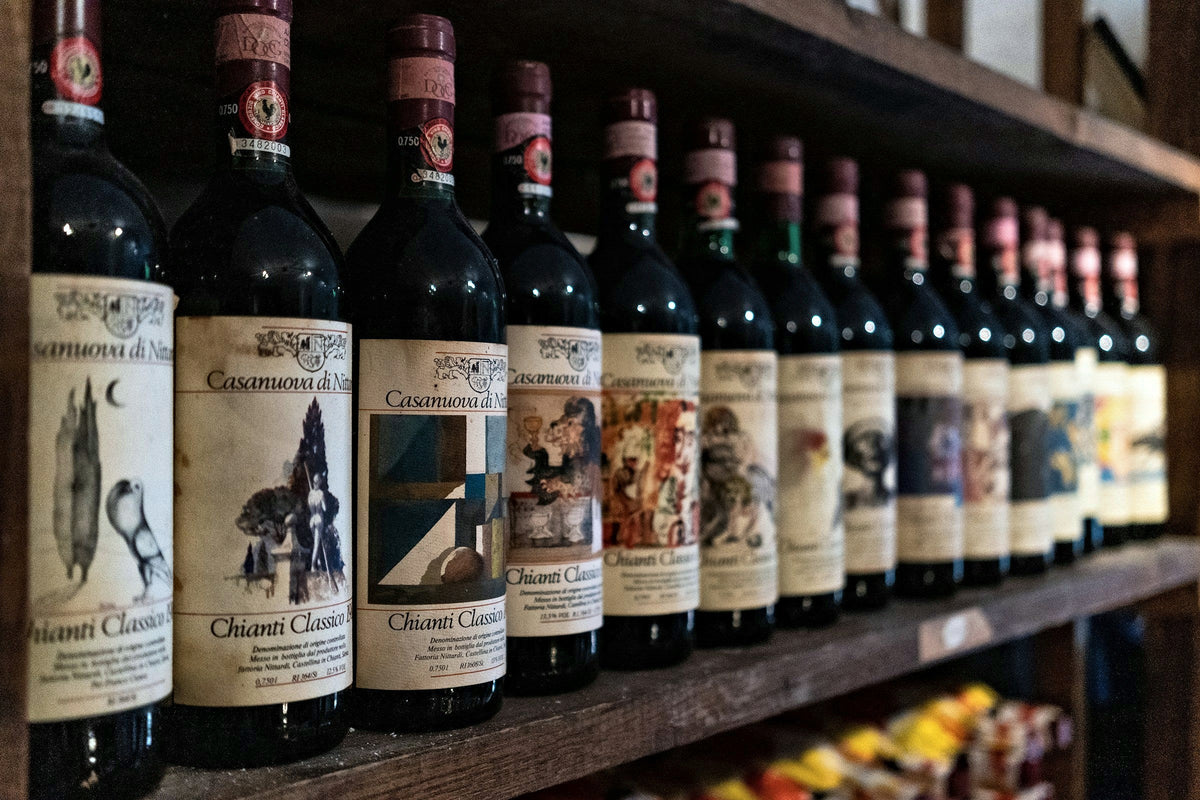 Bottles of Chianti Classico on a shop shelf
