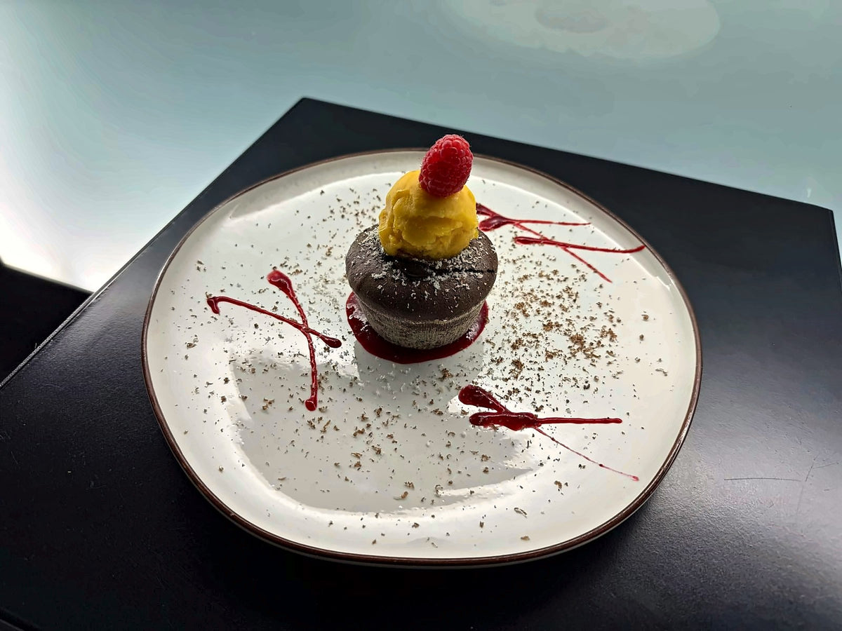 Chocolate dessert with raspberry at Casato Ristorante Wine Bar
