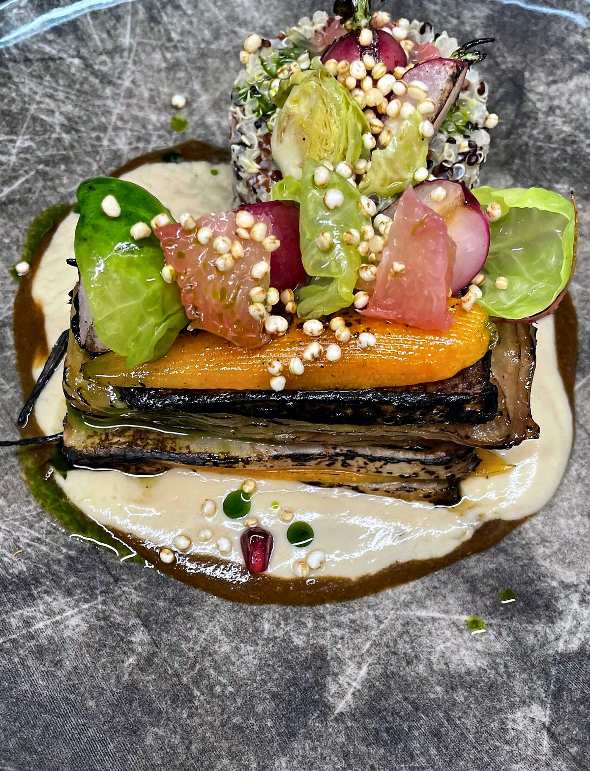 Layered vegetable dish at L’Orto & un Quarto